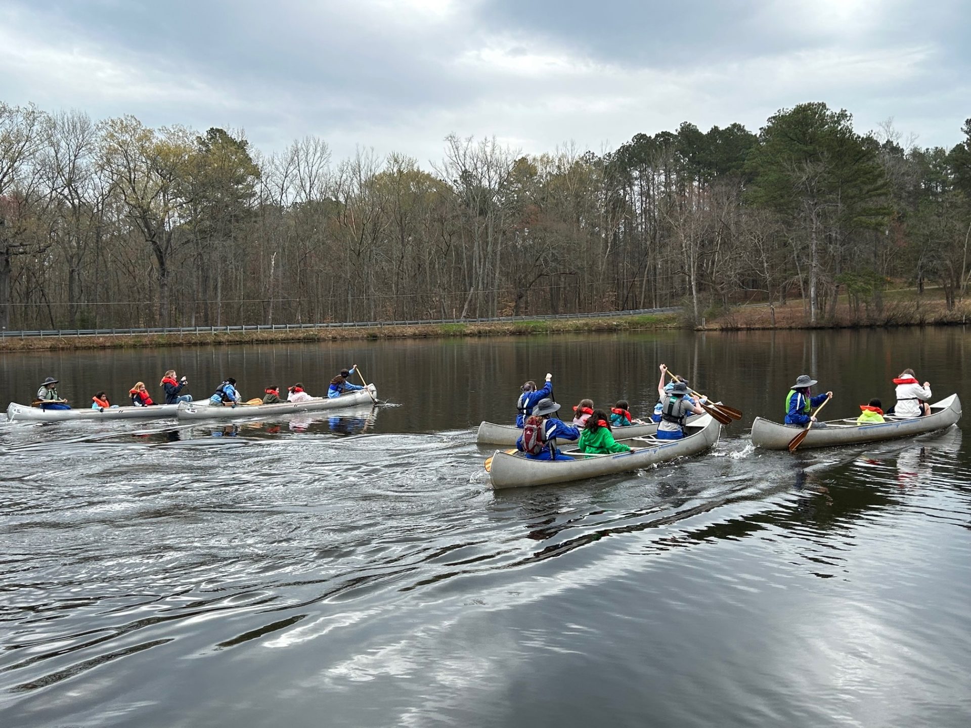  Girl Scouts join the Blazing Blue Herons for a race across Burke’s Mill Pond 