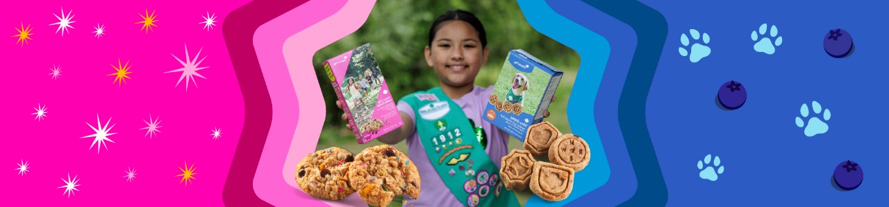 Girl Scout Sparkables™ are allergy-friendly crunchy oatmeal chocolate chip cookies with colorful sprinkles, and Patch Pals™ are soft-baked, blueberry muffin-inspired treats made just for your canine BFF. More smiles, more tail wags, and more reasons to celebrate together.