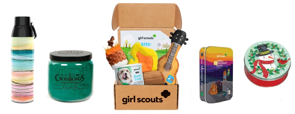 Sample of 2026 Fall Product items for sale: tumbler, candle, BarkBox, and collectible tins