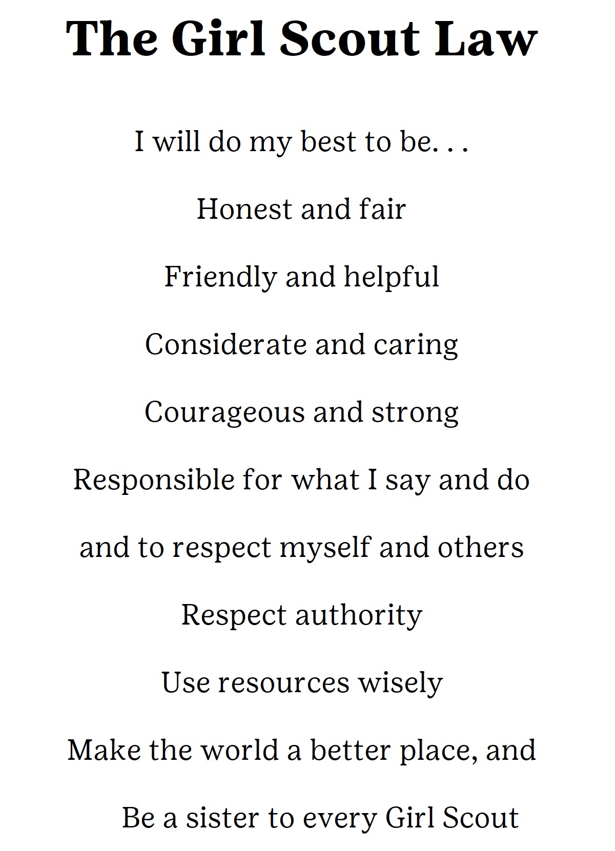 Click to download and print The Girl Scout Law