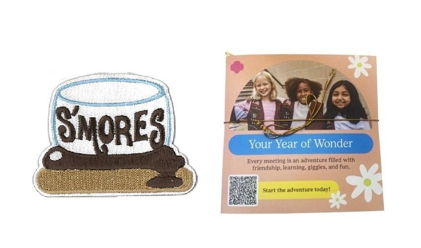 a s'mores patch and a Girl Scouts "Your Year of Wonder" Activity Kit