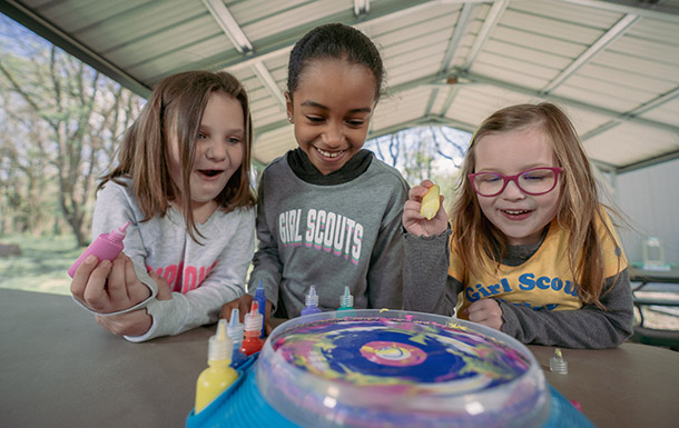Girl Scouts doing a fun activity together