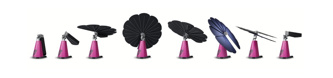 SmartFlower illustration showing its progression throughout a day