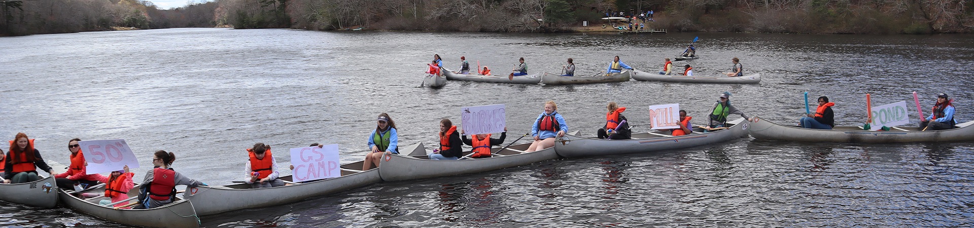  Girl Scouts in canoes at Camp Burke's Mill Pond in Gloucester, Virginia 