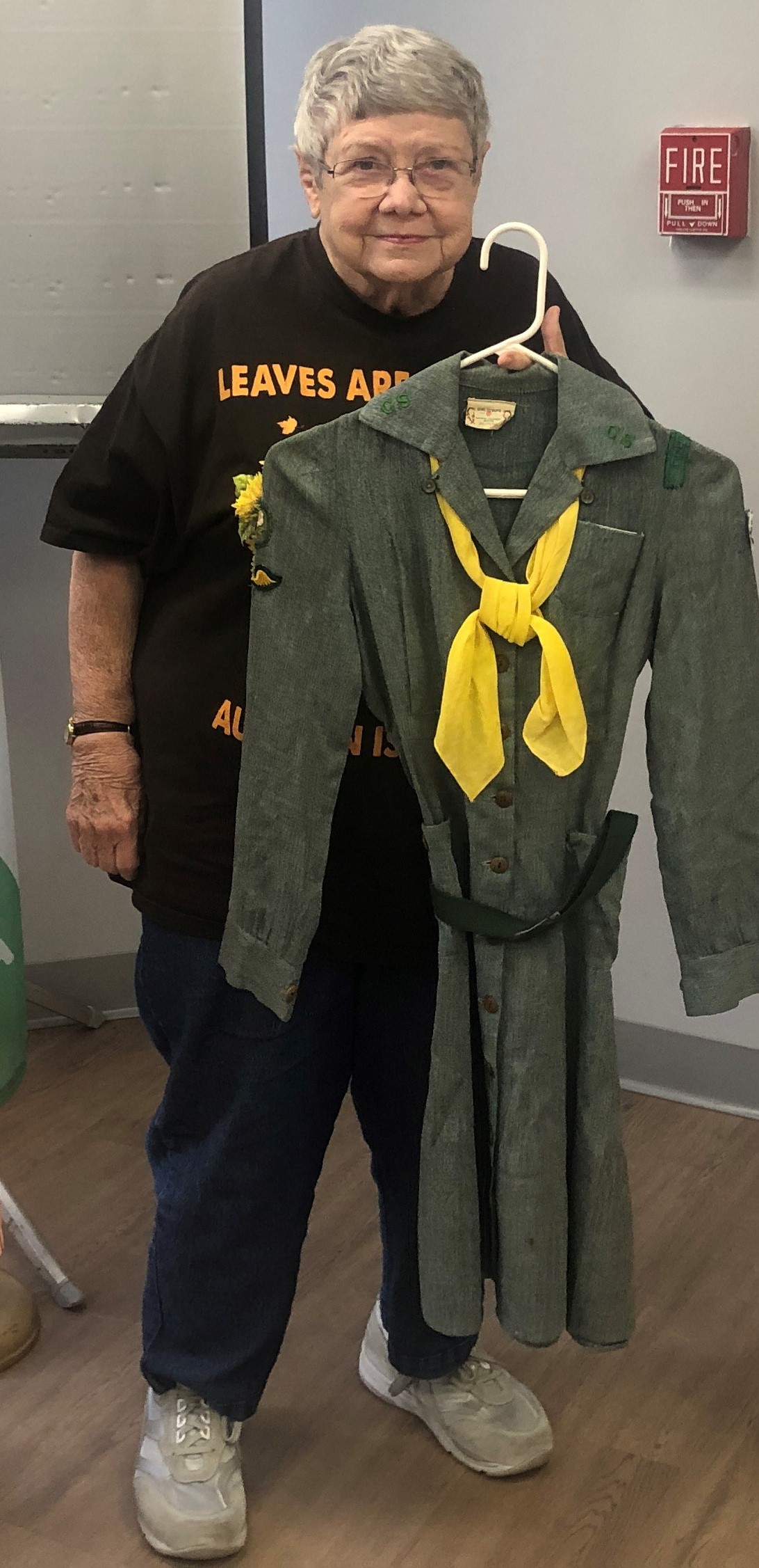 Lila Davis with a vintage Girl Scout uniform