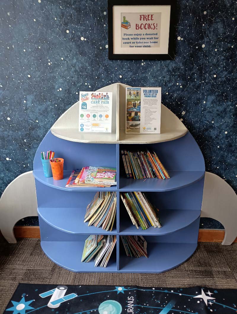 Rocket-ship bookshelf that Girl Scout Nomi built