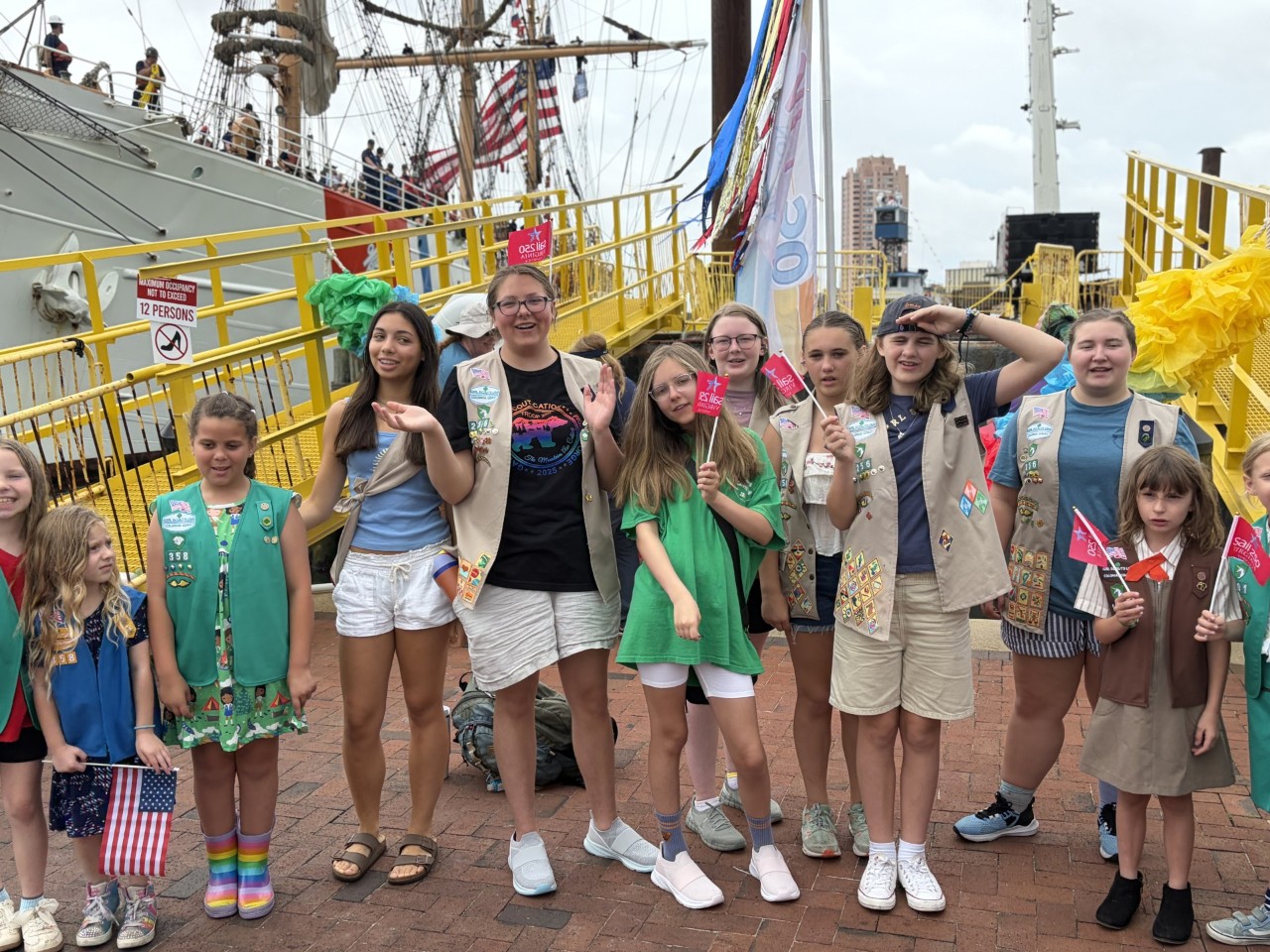 Girl Scouts from Norfolk Service Unit pose with their adopted ship