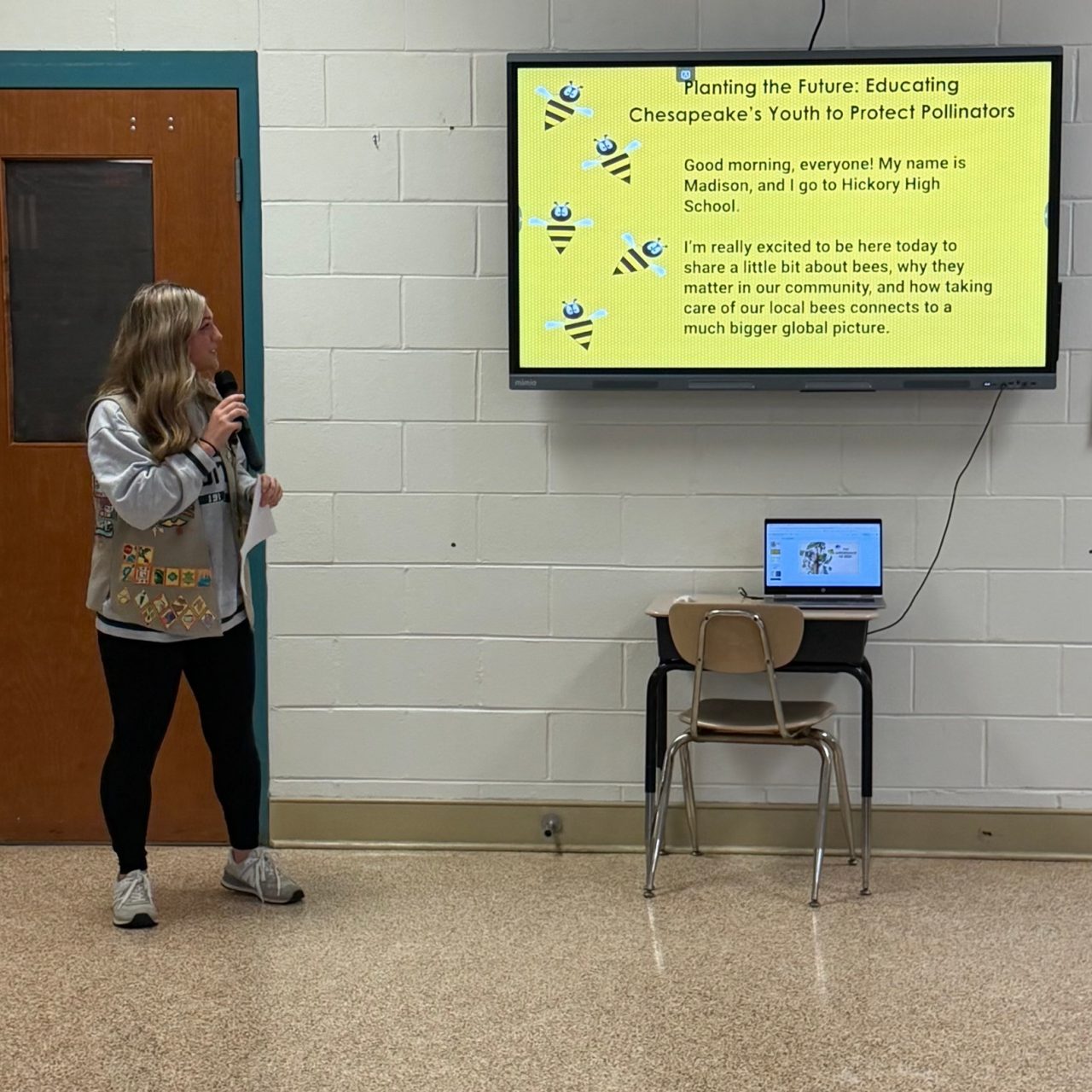 Girl Scout Madison gave a presentation to the 2nd-grade students at Hickory Elementary