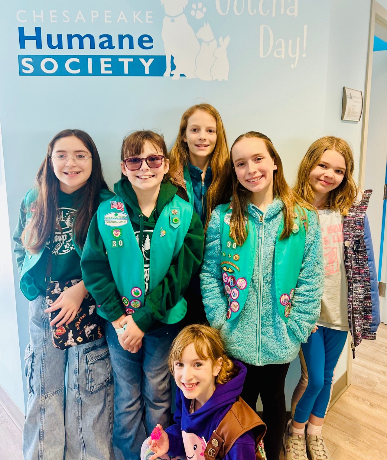 Girl Scouts from Troop 30 pose for a photo at Chesapeake Humane Society