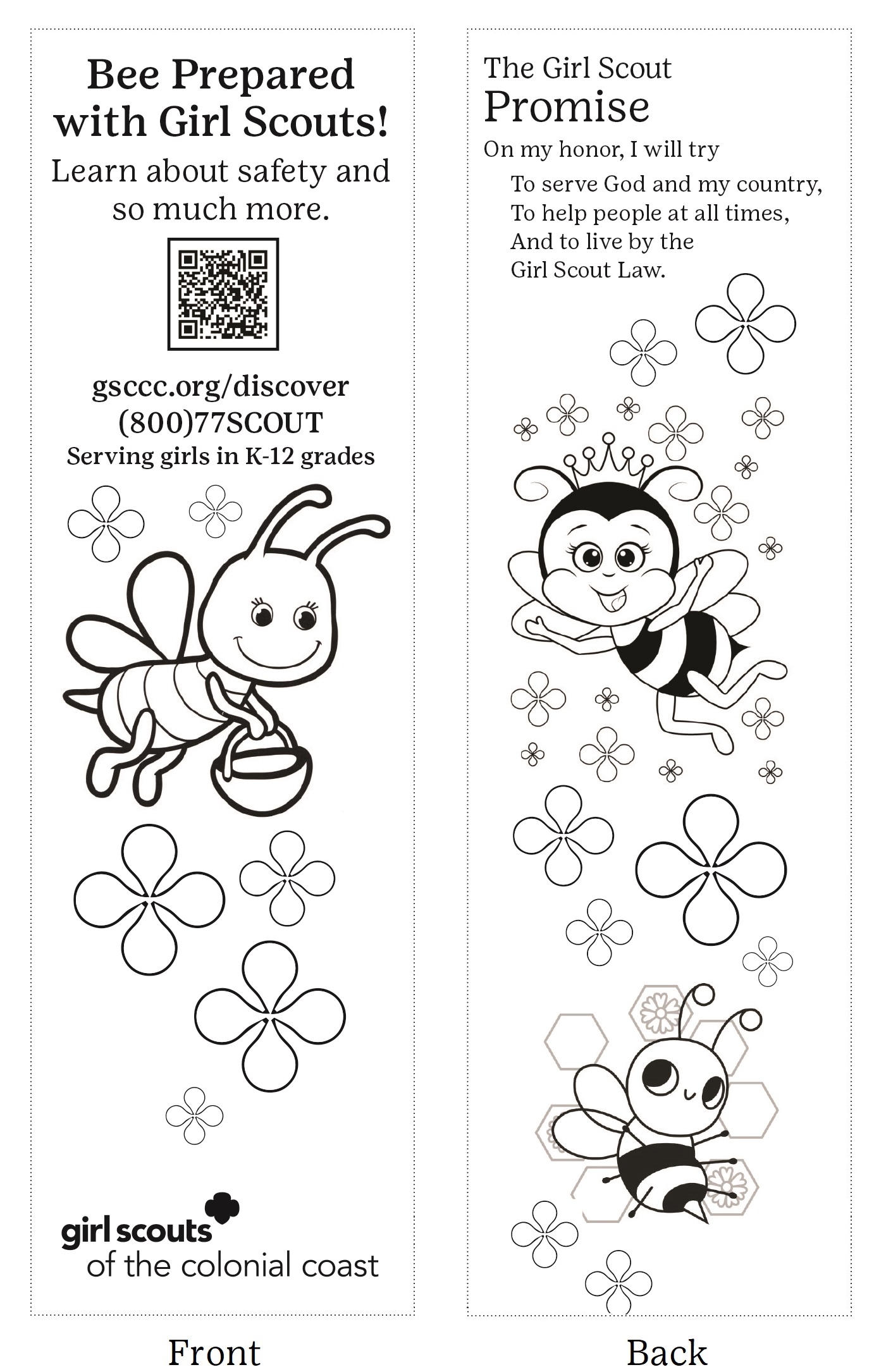 "BEEE KIND" Girl Scout Promise and Law Bookmark to Color