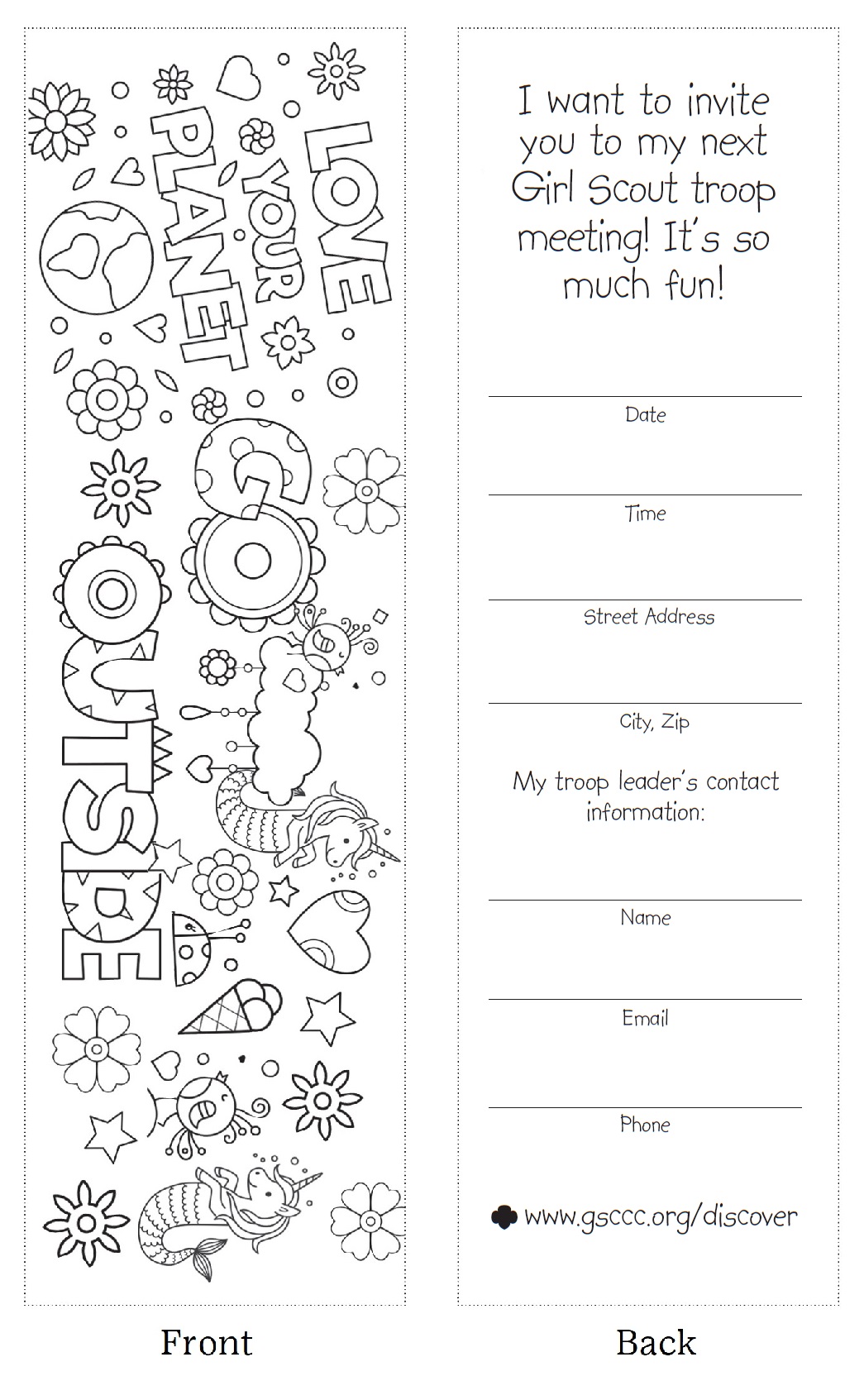 Invitation Bookmark to Color