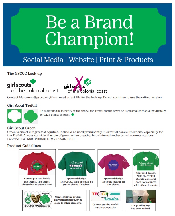 Please refer to these helpful tips and rules before using Girl Scout name or logo on your designs.