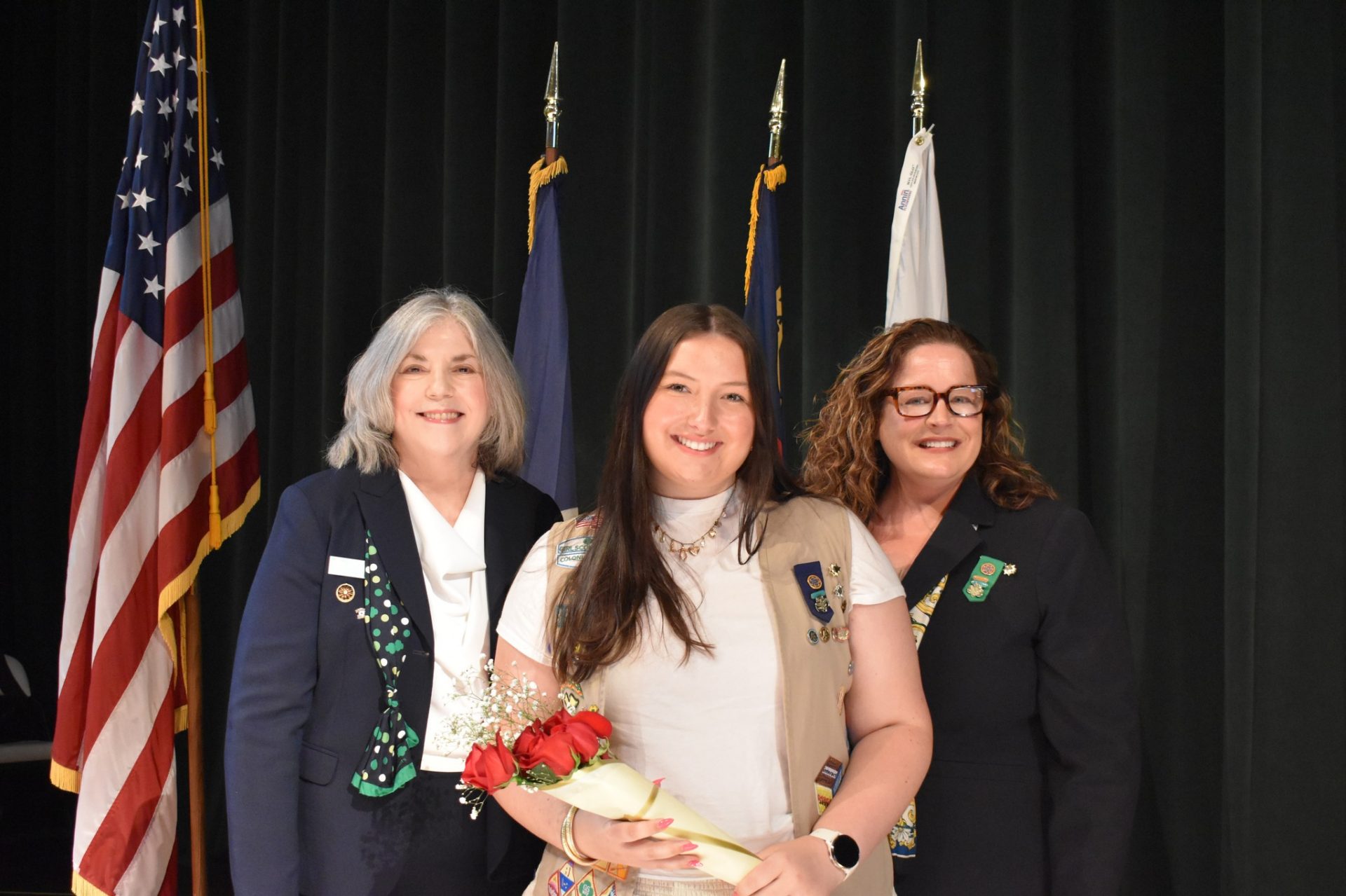 GSCCC Board Chair Carolyn Pittman, Gold Award Girl Scout Maureen Keller, and GSCCC CEO Tracy Keller