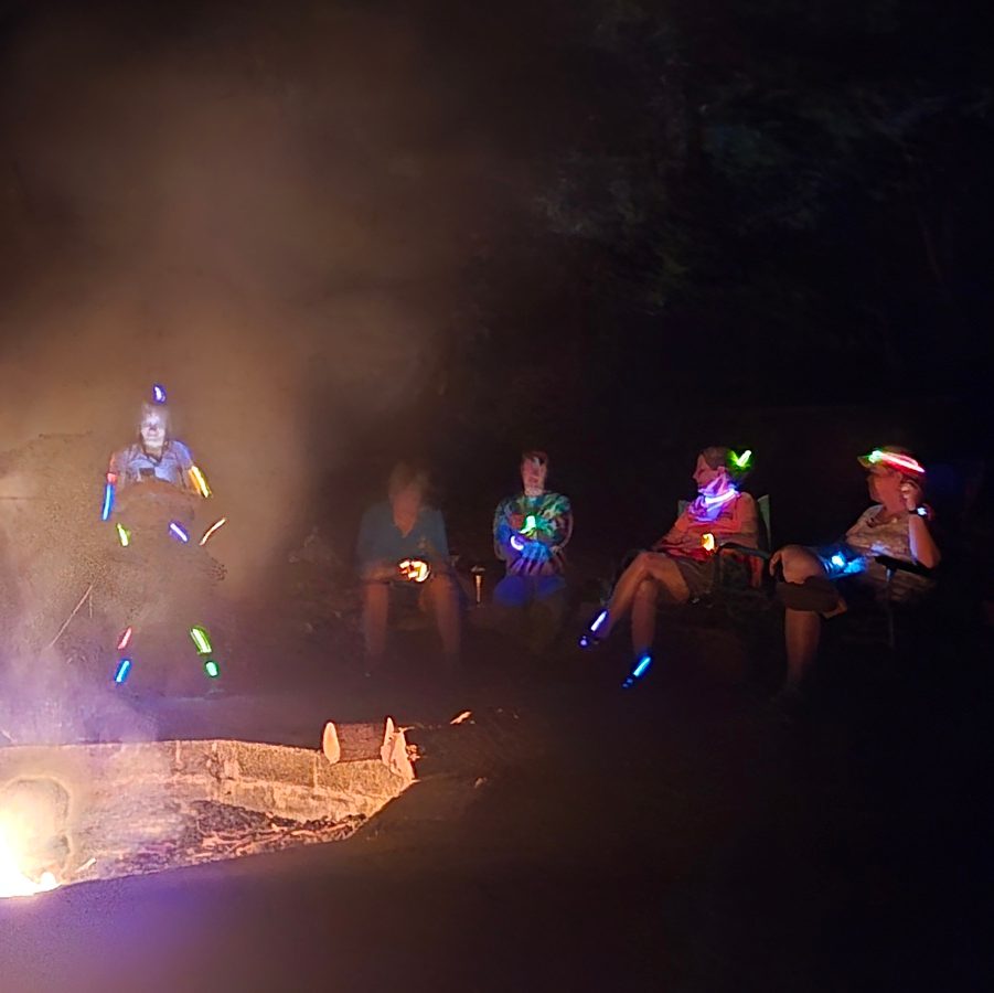 campfire glow stick party at Camp Darden